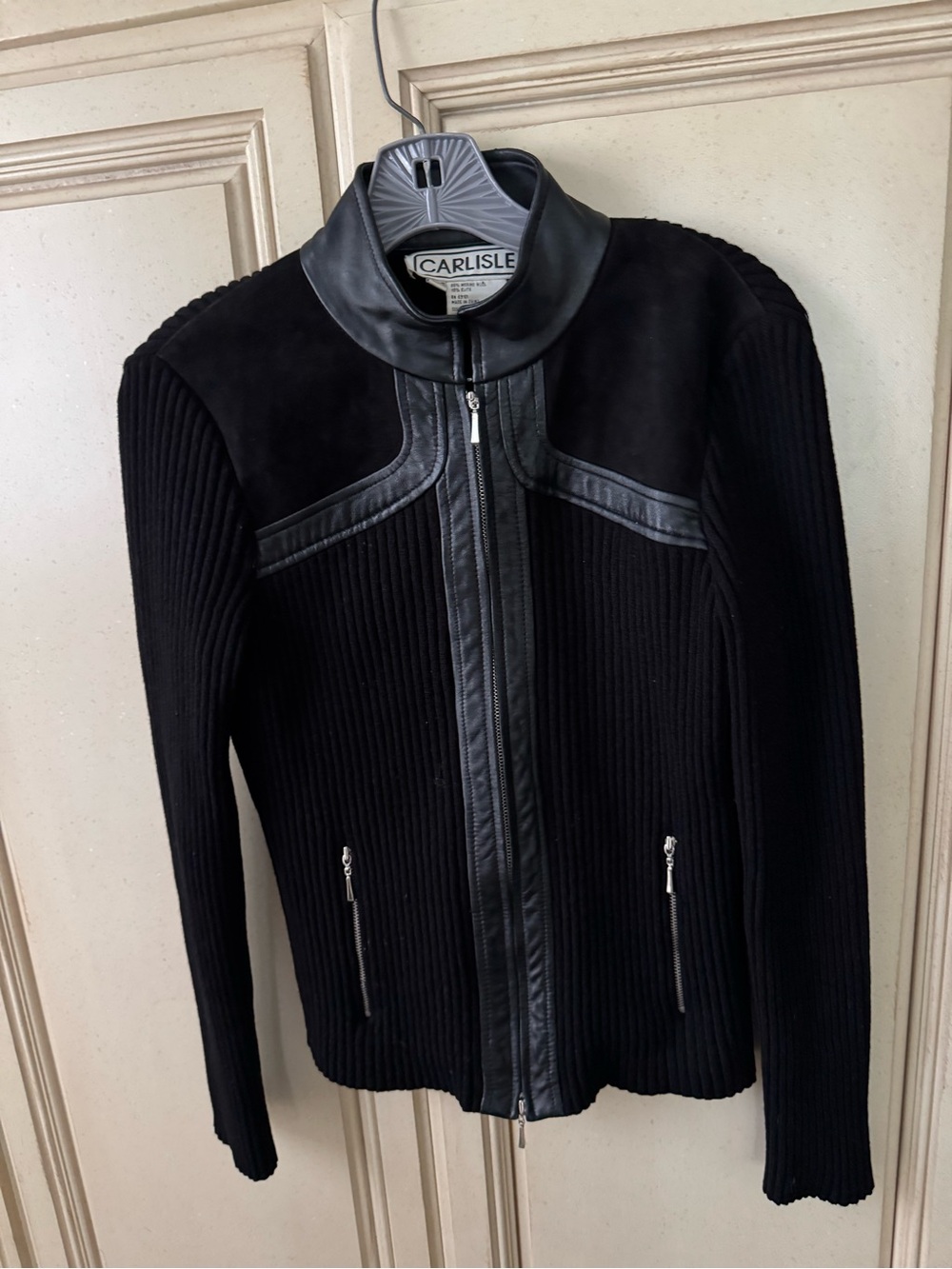 Carlisle Black Knit Jacket with Leather Trim